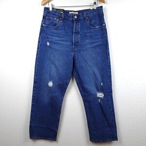 Levi's Ribcage Straight Ankle Jeans Size 32x27 Blue Denim Stretch Distressed